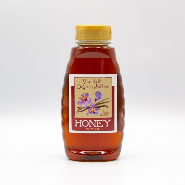 Vanilla Organic Saffron Honey 12 Oz Squeeze Bee Squared Apiaries