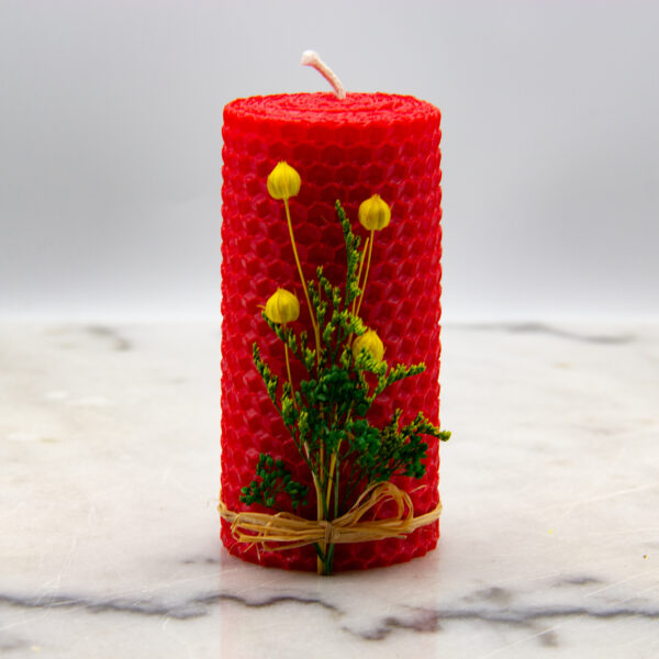 Beeswax Candle - 4in Pillar - Holiday Red