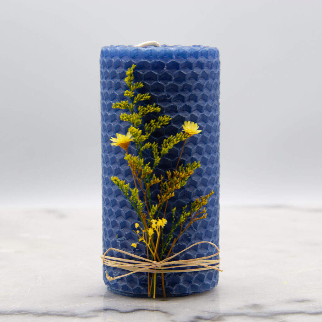 French Blue Beeswax Candle - 4 x 2 Pillar - Bee Squared Apiaries
