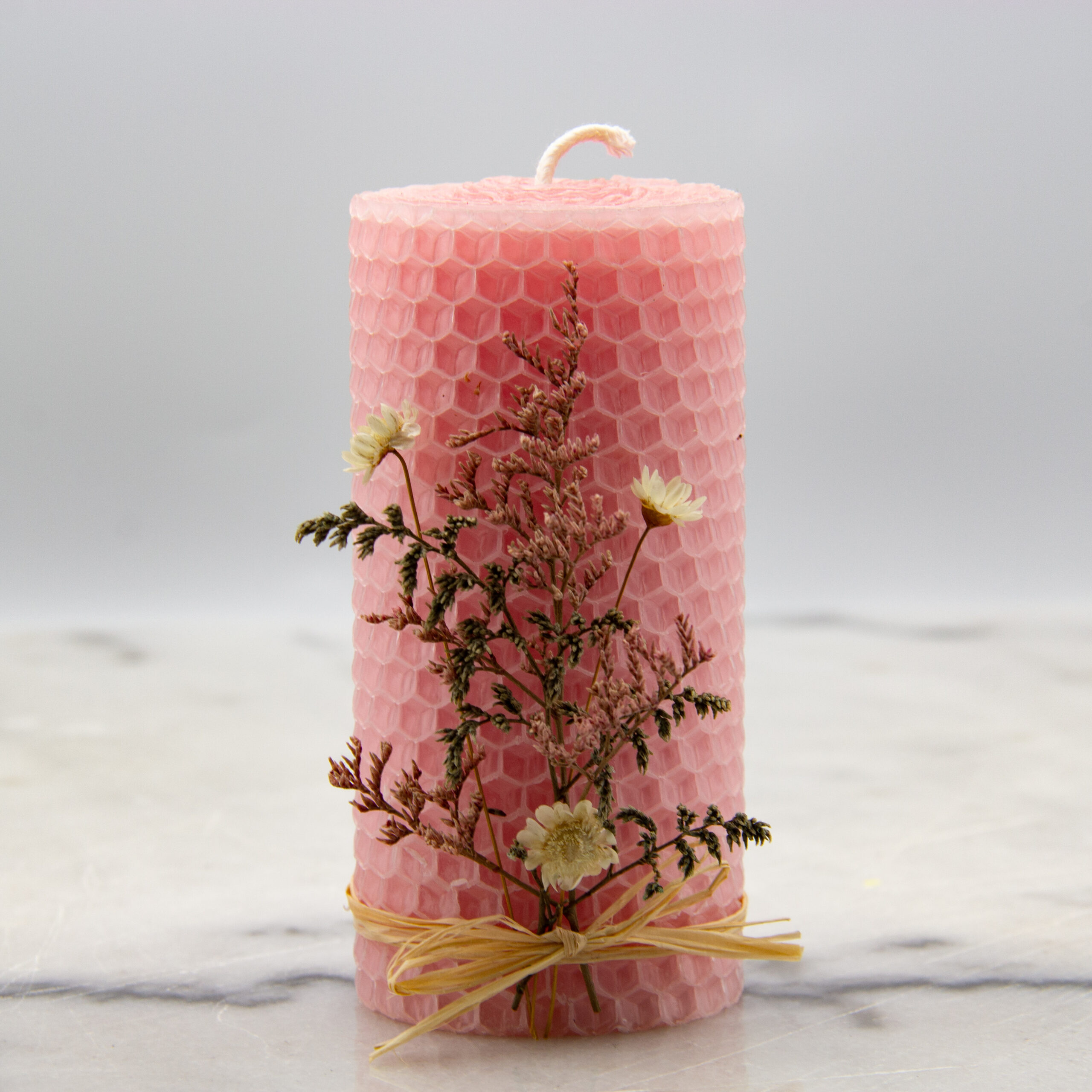 Light Pink Beeswax Candle - 4 x 2 Pillar - Bee Squared Apiaries
