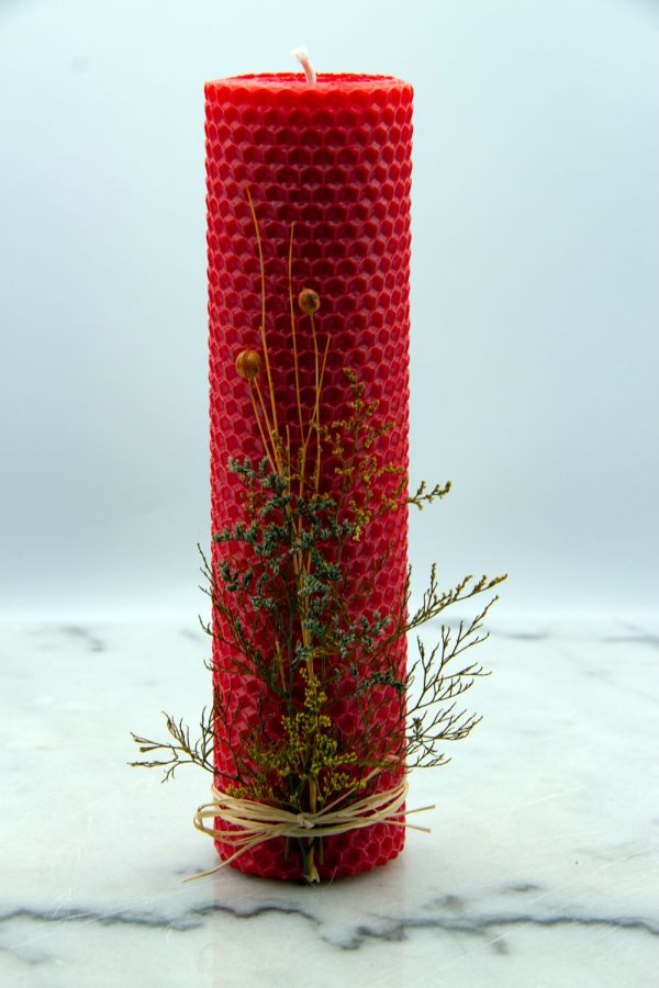 Holiday Red Beeswax Candle
